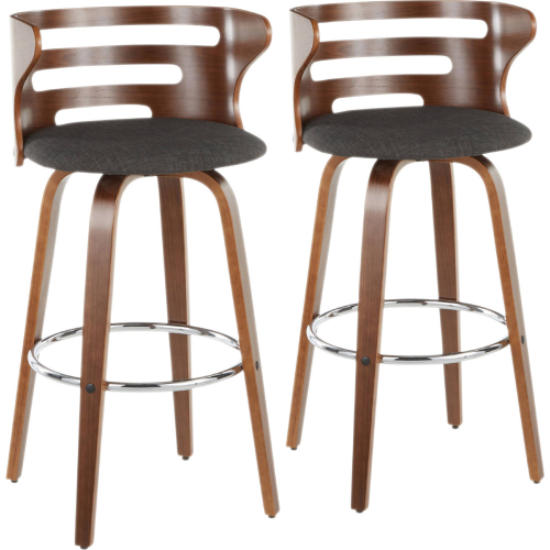Cosini Swivel Bar Stool in Walnut & Charcoal Fabric (Set of 2)